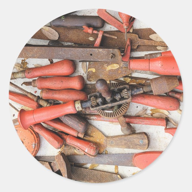 Tools Antique Rustic Red Man Tool Classic Round Sticker (Front)