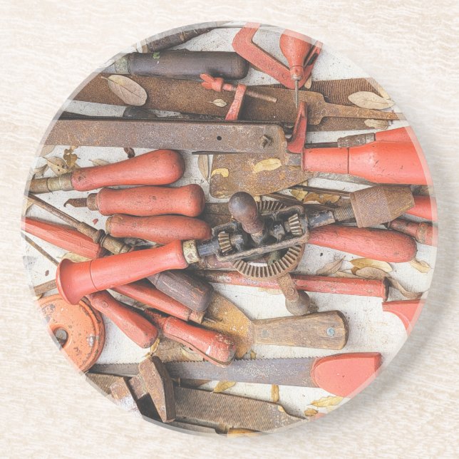 Tools Antique Rustic Red Man Tool Coaster (Front)