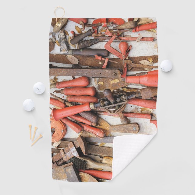 Tools Antique Rustic Red Man Tool Golf Towel (InSitu)
