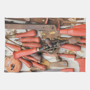 Tools Antique Rustic Red Man Tool Kitchen Towel