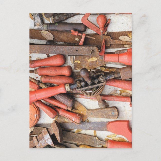 Tools Antique Rustic Red Man Tool Postcard (Front)