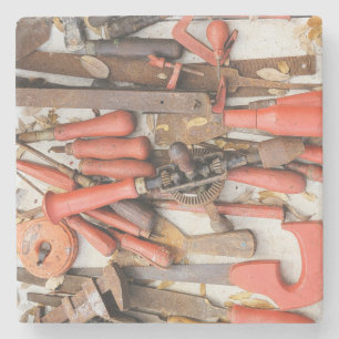 Tools Antique Rustic Red Man Tool Stone Coaster