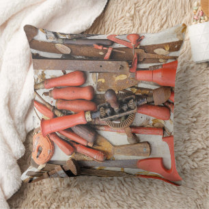 Tools Antique Rustic Red Man Tool Throw Pillow