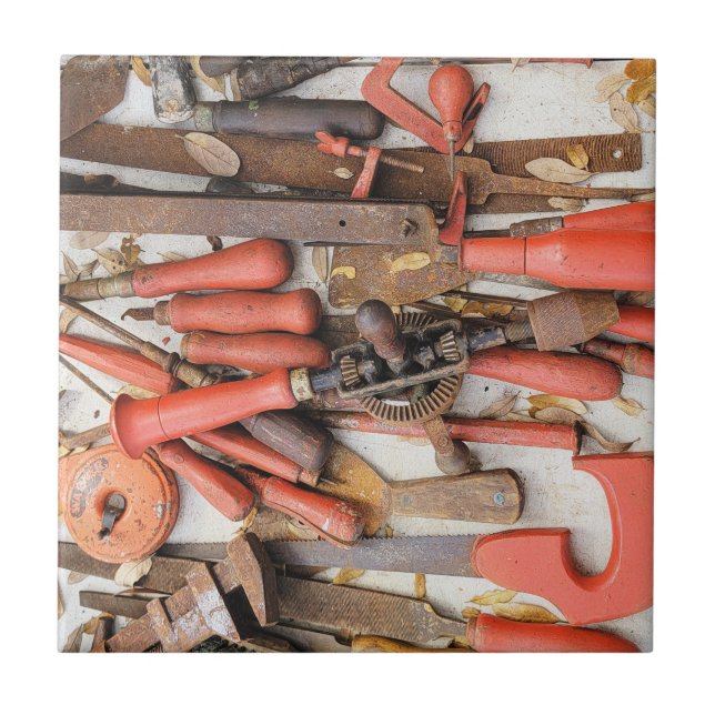 Tools Antique Rustic Red Man Tool Tile (Front)