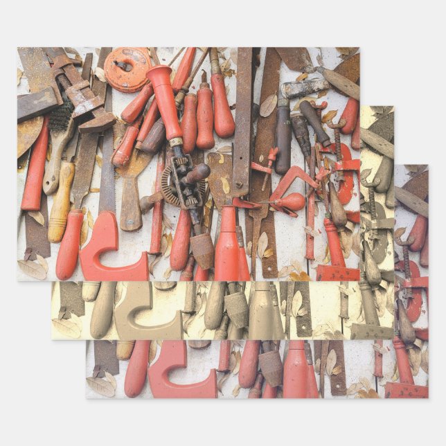 Tools Antique Rustic Red Man Tool Wrapping Paper Sheet (Set)