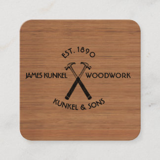 Tools Black Hammer LOGO Vintage Wood Construction Square Business Card