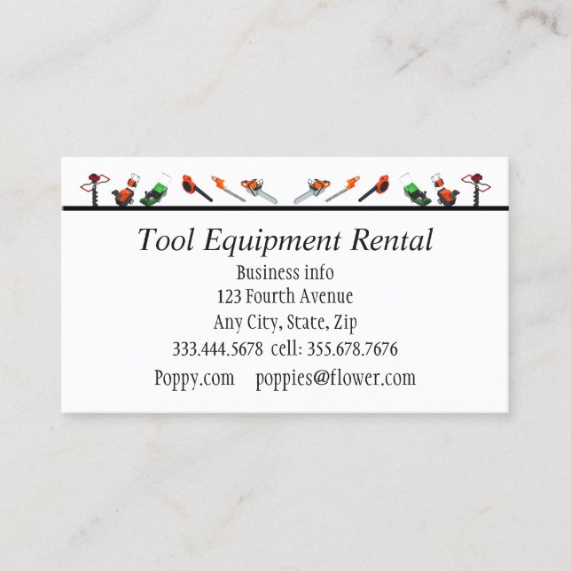 Tools & Equpment Rental Custom Business Cards (Front)