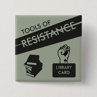 Tools of Resistance: Library Card & Books 2 Inch Square Button