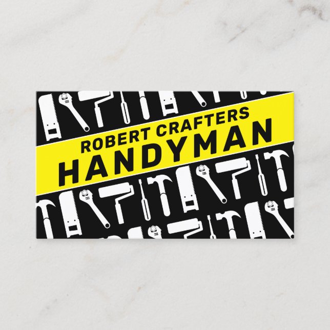 Tools pattern black yellow  business card (Front)