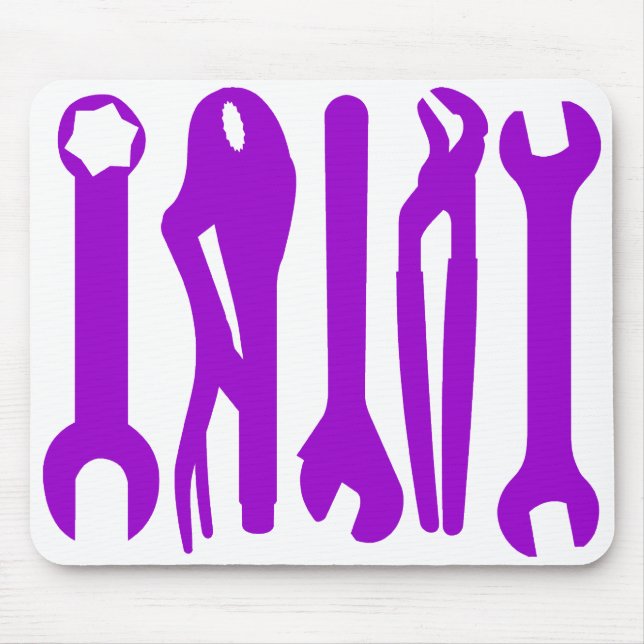 Tools - Purple on White Mouse Pad (Front)