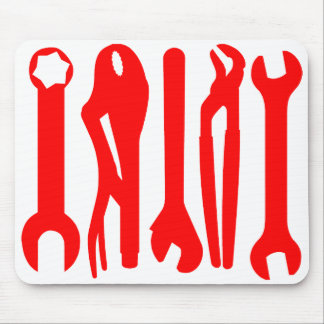 Tools - Red on White Mouse Pad
