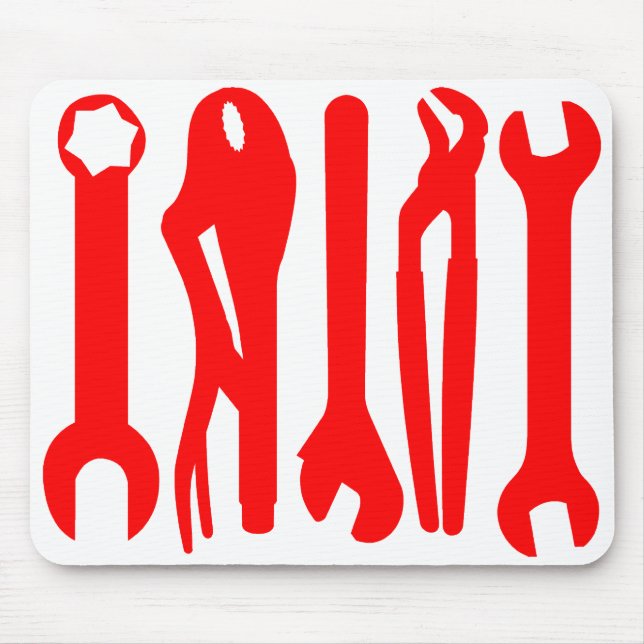 Tools - Red on White Mouse Pad (Front)