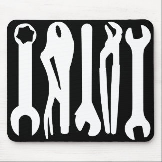 Tools - White on Black Mouse Pad