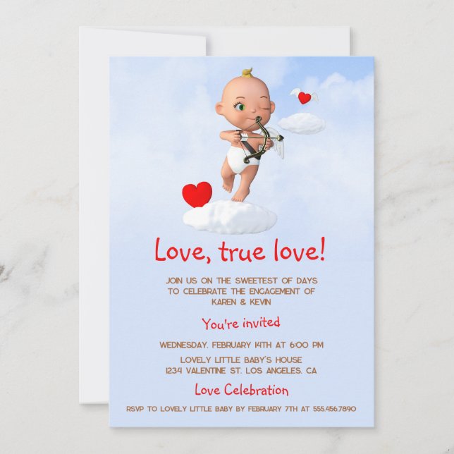 Toon Baby Cupid Flying with a Bow and Arrow Invitation (Front)