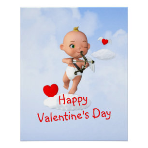 Toon Baby Cupid Flying with a Bow and Arrow Poster