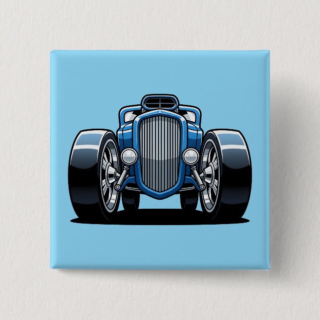 Toon Hotrod Art  2 Inch Square Button (Front)