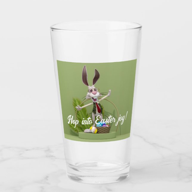 Toon Rabbit Standing near Easter Eggs Glass (Front)