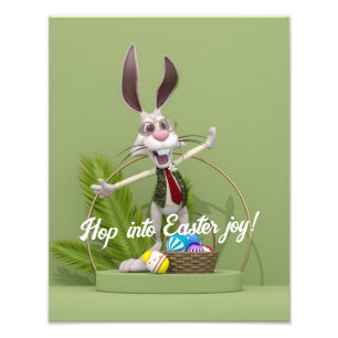 Toon Rabbit Standing near Easter Eggs Photo Print