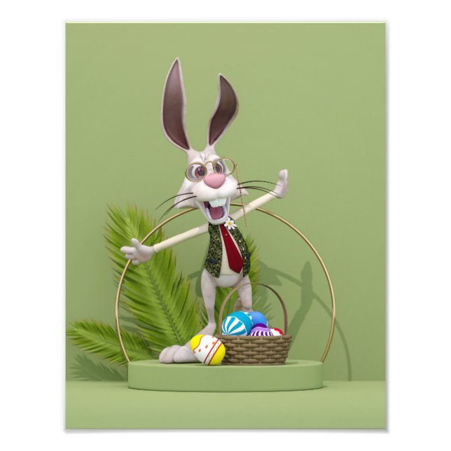 Toon Rabbit Standing near Easter Eggs Photo Print (Front)