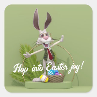 Toon Rabbit Standing near Easter Eggs Square Sticker