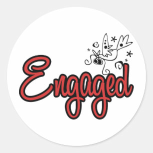 ToonDoveEngagedRed Classic Round Sticker