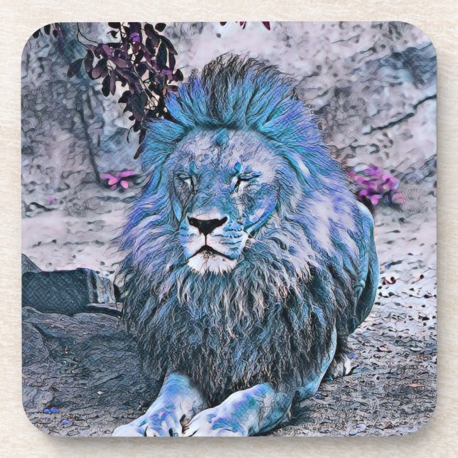Toony lion blue coaster (Front)