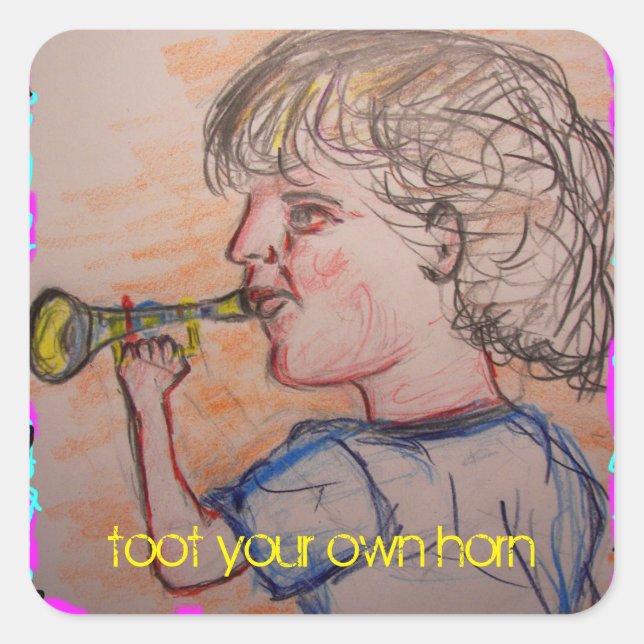 toot your own horn square sticker (Front)