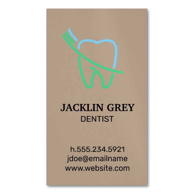 Tooth and Brush Logo Magnetic Business Card (Front Vertical)