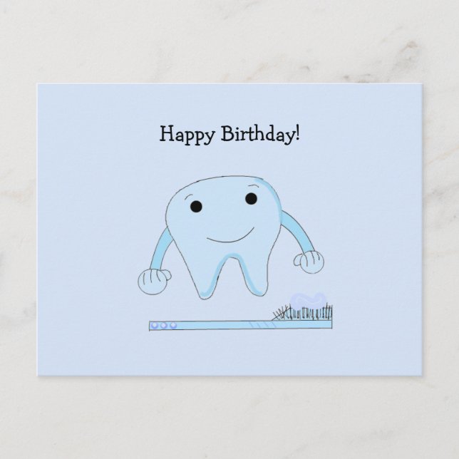 Tooth and Toothbrush Birthday Wishes Postcard (Front)