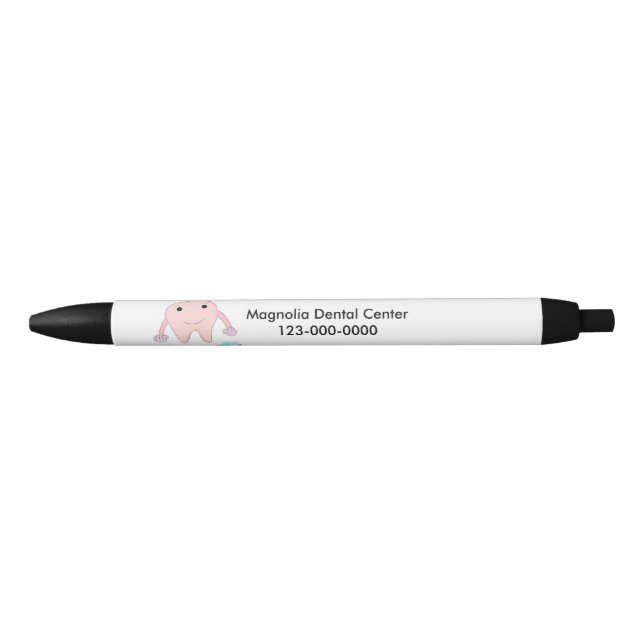 Tooth and Toothbrush Dental Design Black Ink Pen (Front)