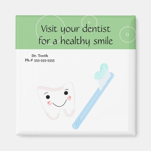 Tooth and Toothbrush with Dental Saying Magnet (Front)
