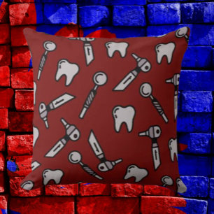Tooth Be Told   Burgundy Dental Throw Pillow