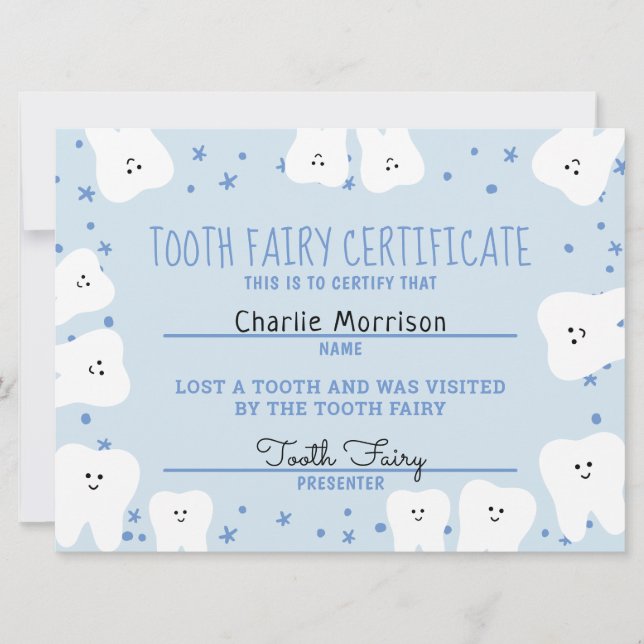 Tooth Fairy Certificate Boy Invitation (Front)