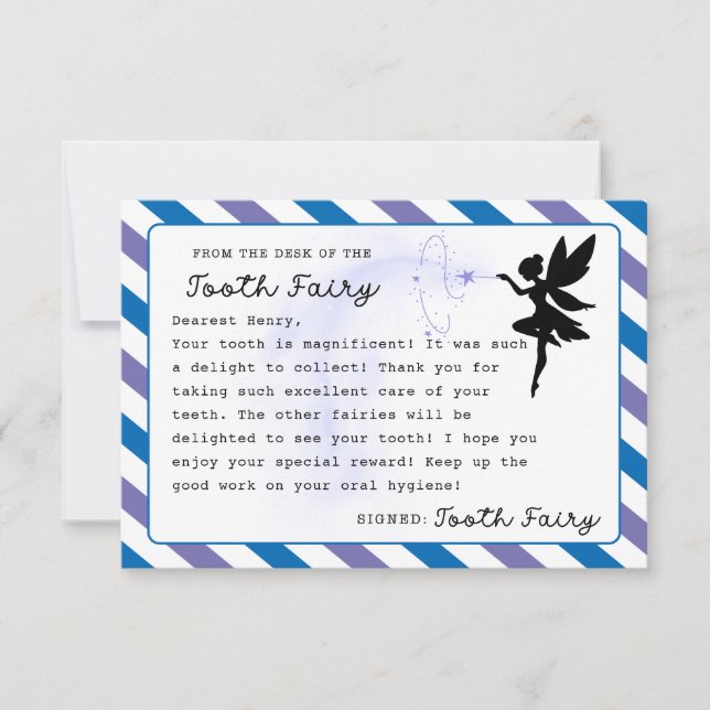 Tooth Fairy Custom Note Printable  Invitation (Front)