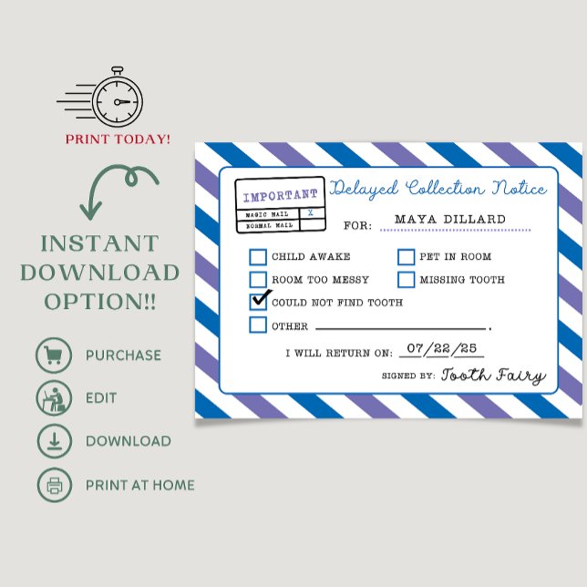 Tooth Fairy Delay Notification Printable  Invitation (tooth fairy delay notification, tooth fairy, tooth fairy, forget tooth fairy, tooth fairy design, )