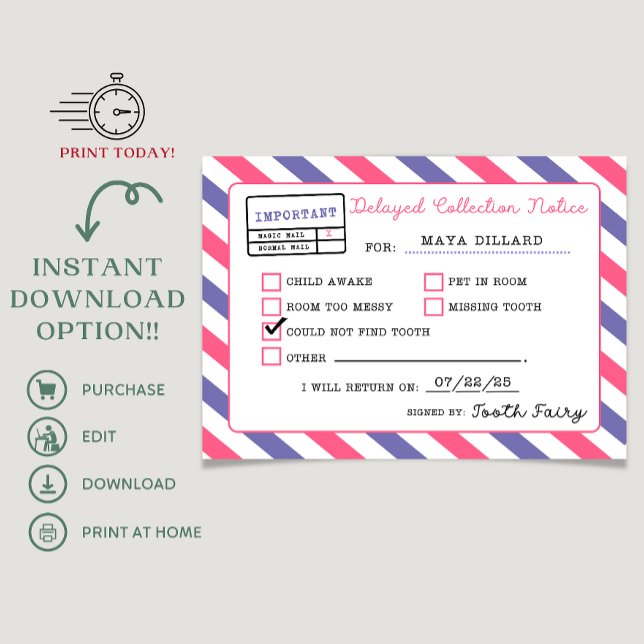 Tooth Fairy Delay Notification Printable  Invitation (tooth fairy delay notification, tooth fairy, tooth fairy, forget tooth fairy, tooth fairy design, )