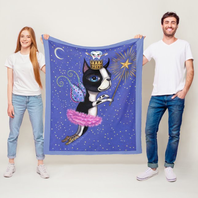 Tooth Fairy Dog Boston Terrier Pink Tutu Crown Fleece Blanket (In Situ)