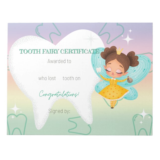 Tooth Fairy Faery Certificates  Notepad (Front)