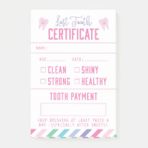 Tooth Fairy Keepsake Certificate Girl