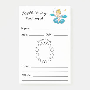 Tooth Fairy Lost Tooth Report Activity Kids Post-it Notes