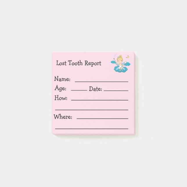 Tooth Fairy Lost Tooth Report Kids Post-it Notes (Front)