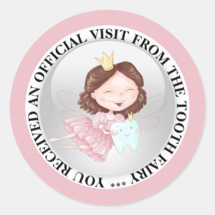 Tooth fairy princess carrying tooth DIY text girls Classic Round Sticker