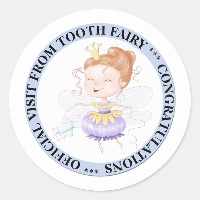 Tooth fairy princess official visit cute boys classic round sticker (Front)