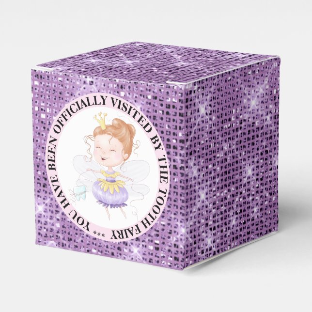 Tooth fairy princess official visit purple sparkle favor box (Front Side)