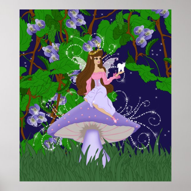 Tooth Fairy Princess on Purple Mushroom Poster (Front)