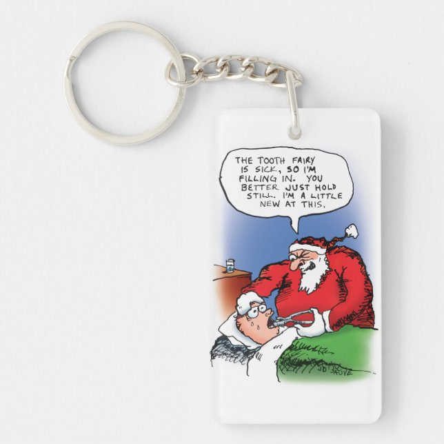 Tooth Fairy Santa Funny Christmas Cartoon Keychain (Front)