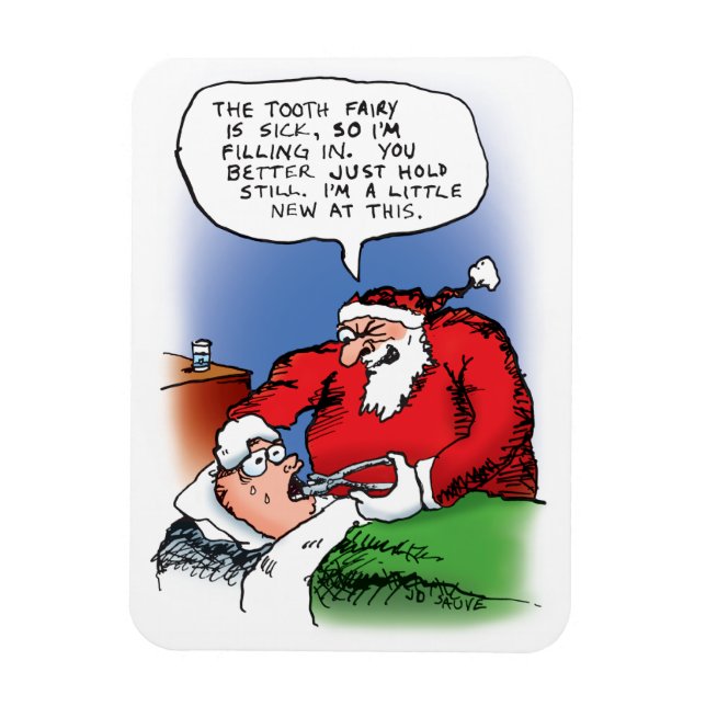 Tooth Fairy Santa Funny Christmas Cartoon Magnet (Vertical)