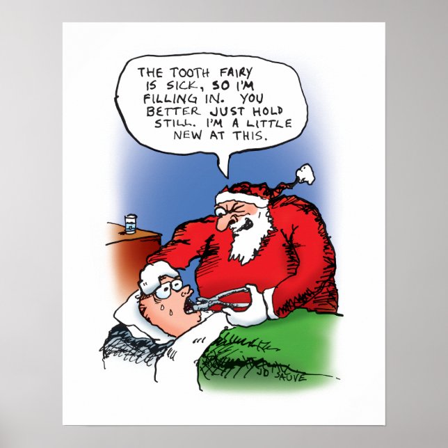 Tooth Fairy Santa Funny Christmas Cartoon Poster (Front)