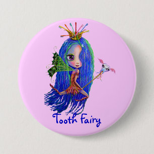 Tooth Fairy with Toothbrush Crown 3 Inch Round Button