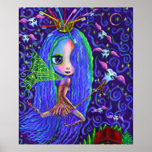Tooth Fairy with Toothbrush Crown & Flying Teeth Poster